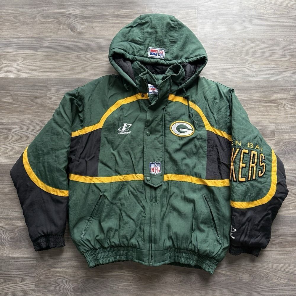 VTG Logo Athletic Green Bay Packers Pro Line Jacket Large L Hooded 90s NFL